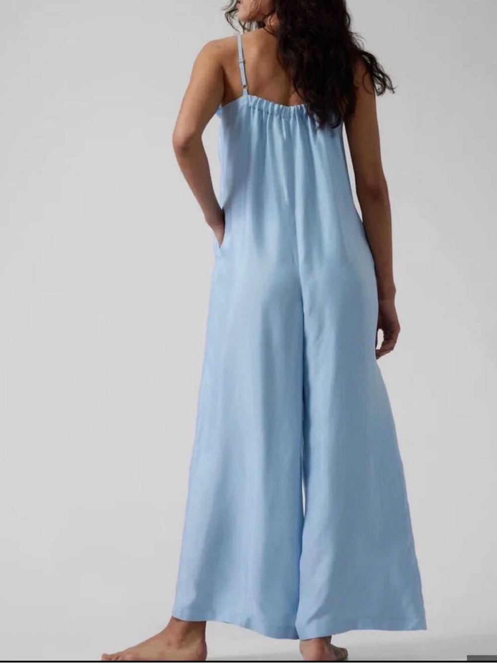 NWT- Athleta Calm Cool Romper light weight. Blue summer Wide-Leg Satin- Medium - Picture 3 of 13